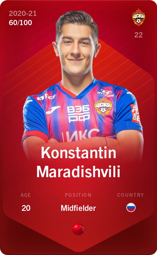 Sorare - Sorare Official - Konstantin Maradishvili 2020-21 • Rare 60/100 - NFT # 31956581692695596973410372602338662895115640860864162847400752214125591144183