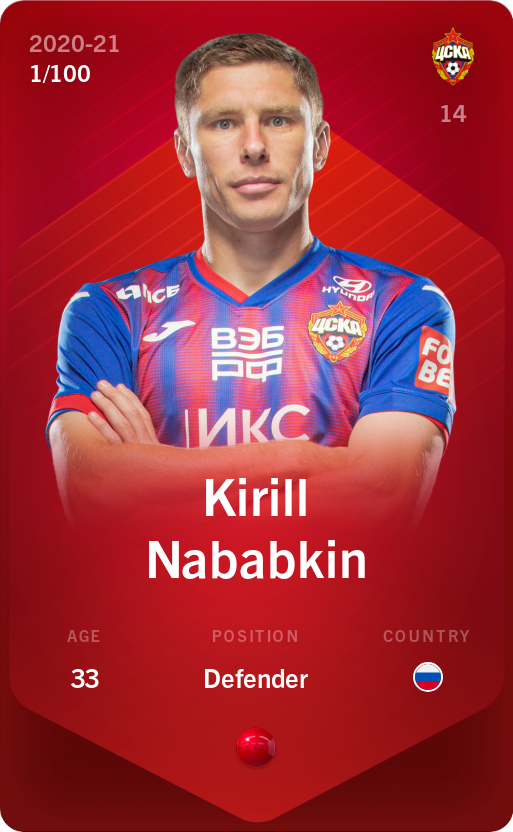 Sorare - Sorare Official - Kirill Nababkin 2020-21 • Rare 1/100 - NFT # 62868442266744106475848546139450201512290153457943753391508193709087048519829