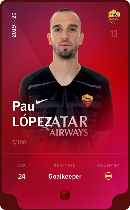 Sorare - Sorare Official - Pau López 2019-20 • Rare 5/100 - NFT # 33006374172041638285063000113500978652894280795390739454229215837411870240313