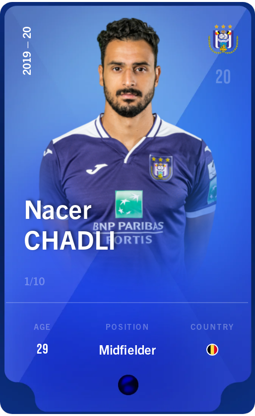 Sorare - Sorare Official - Nacer Chadli 2019-20 • Super Rare 1/10 - NFT # 78377869058101311154735207289328258535650135753789664978946561546690645826845