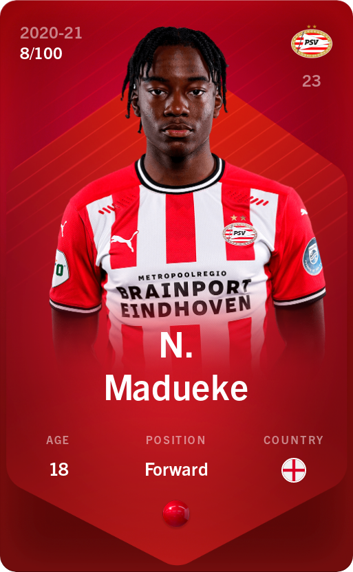 Sorare - Sorare Official - N. Madueke 2020-21 • Rare 8/100 - NFT # 101944918856834707659786376131387128582807584175676784752817496424874947182710