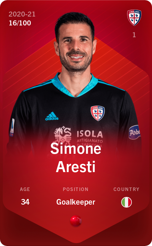 Sorare - Sorare Official - Simone Aresti 2020-21 • Rare 16/100 - NFT # 87156654716239643623876351116538350042400871492823693761231938875281726500430