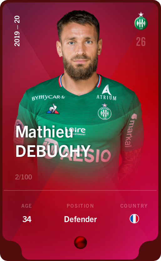 Sorare - Sorare Official - Mathieu Debuchy 2019-20 • Rare 2/100 - NFT # 11638227620268329086724559216293045571400316603994899989466553612142100119702