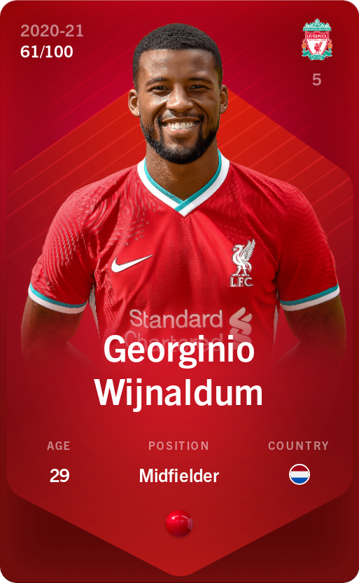 Sorare - Sorare Official - Georginio Wijnaldum 2020-21 • Rare 61/100 - NFT # 90229649354793538347439747121612957035004125773683925707216287177940443458372