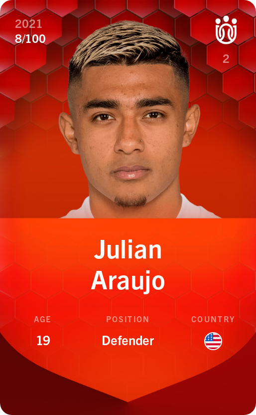 Sorare - Sorare Official - Julian Araujo 2021-22 • Rare 8/100 - NFT # 8513553707272780662895648690729472635465885317481359633460625019476662355411