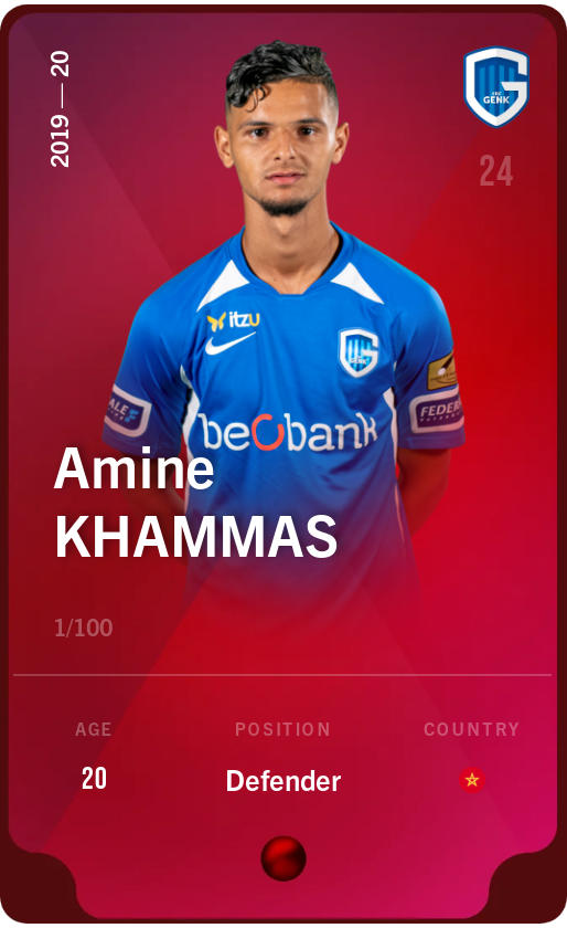 Sorare - Sorare Official - Amine Khammas 2019-20 • Rare 1/100 - NFT # 45855590597797204805101107153872202194043094065929821963072772263796921486232