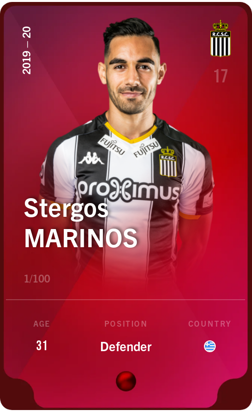 Sorare - Sorare Official - Stergos Marinos 2019-20 • Rare 1/100 - NFT # 38461570733190410111811613957389147627748615851804317326448090798044003198988