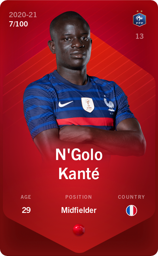Sorare - Sorare Official - N'Golo Kanté 2020-21 • Rare 7/100 - NFT # 83799063665656072723343312086549673255658276021395877990512728290074093730579
