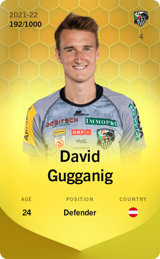 Sorare - Sorare Official - David Gugganig 2021-22 • Limited 192/1000 - NFT # 68592430340645344502360576732090080705090997330496179956566030258406988450416