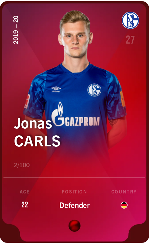 Sorare - Sorare Official - Jonas Carls 2019-20 • Rare 2/100 - NFT # 52707985745637807663221328670676251484061826957396200993372430970765984270878