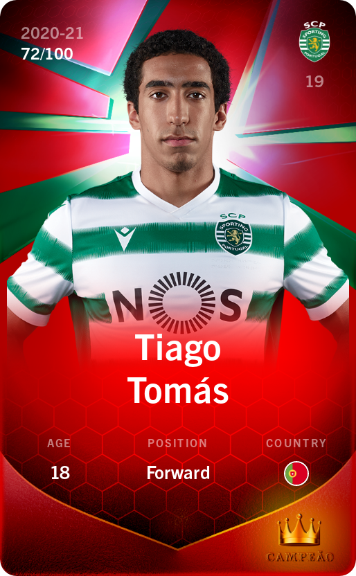 Sorare - Sorare Official - Tiago Tomás 2020-21 • Rare 72/100 - NFT # 44541912245033030082827208563957993139120431766787783597465325939334154557293