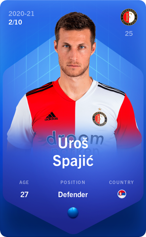 Sorare - Sorare Official - Uroš Spajić 2020-21 • Super Rare 2/10 - NFT # 77750774892773587027957482720207802524302748108902254333035759788852589246878