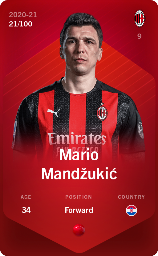 Sorare - Sorare Official - Mario Mandžukić 2020-21 • Rare 21/100 - NFT # 92055933410276233567522842031541987230786983319304609865653356345798781774585