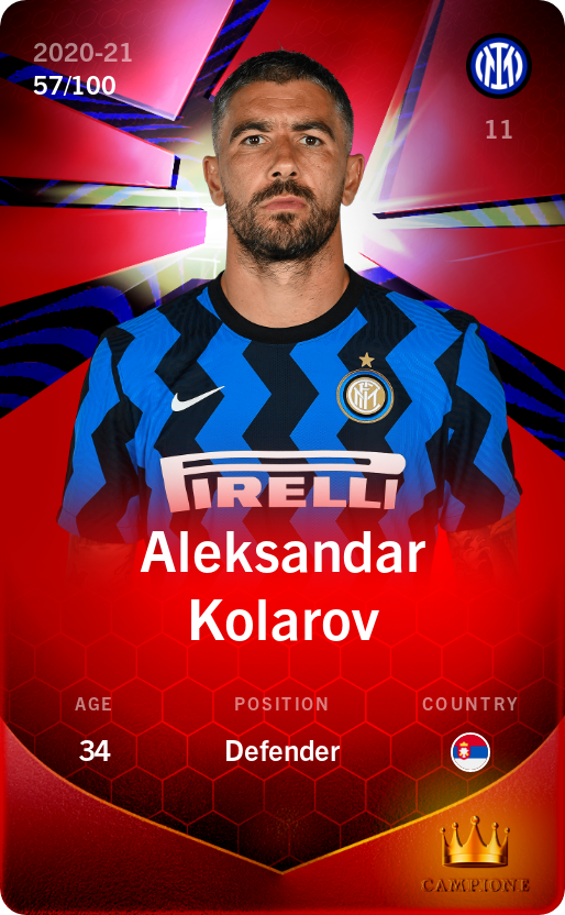 Sorare - Sorare Official - Aleksandar Kolarov 2020-21 • Rare 57/100 - NFT # 14640288858719009089911960747137241611400540452236000623676328345438455221603