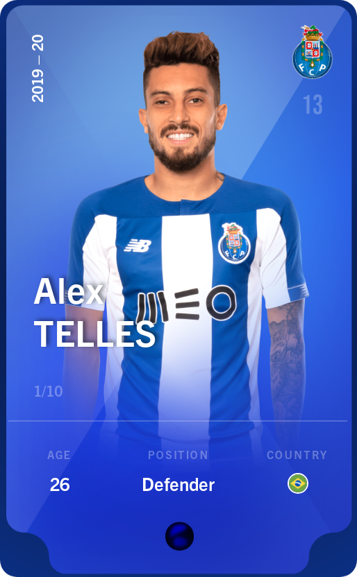 Sorare - Sorare Official - Alex Telles 2019-20 • Super Rare 1/10 - NFT # 114268760705432516379746296487800978104893788183725830334487408313359136519194