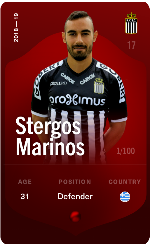 Sorare - Sorare Official - Stergos Marinos 2018-19 • Rare 1/100 - NFT # 91721600577911149389275073648498994121108454455309130432793721887350170880333