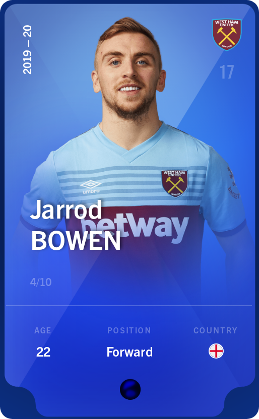 Sorare - Sorare Official - Jarrod Bowen 2019-20 • Super Rare 4/10 - NFT # 23610199852664514937062138858726356458359801331302926728676854682416837402292