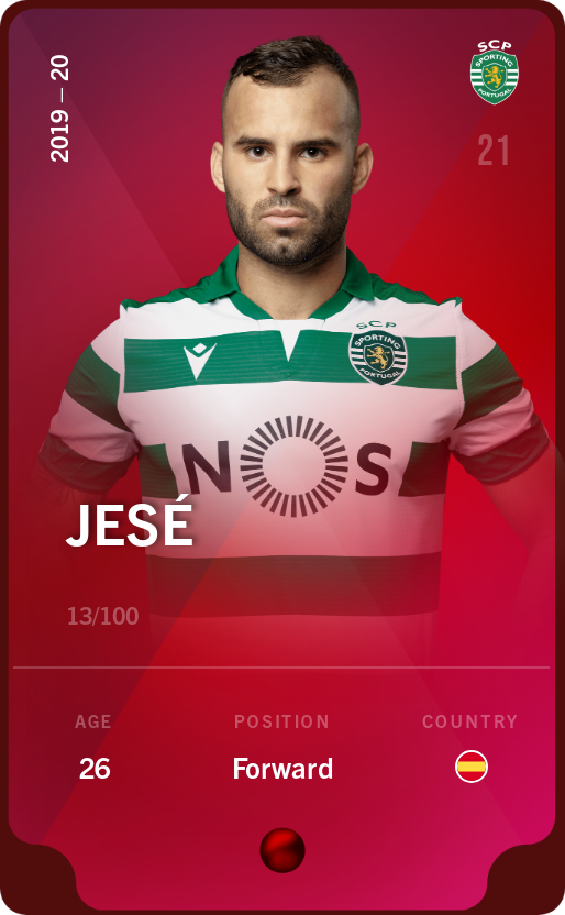 Sorare - Sorare Official - Jesé 2019-20 • Rare 13/100 - NFT # 29089122657469752335372224228098177243127884371500487248802860762866618360613