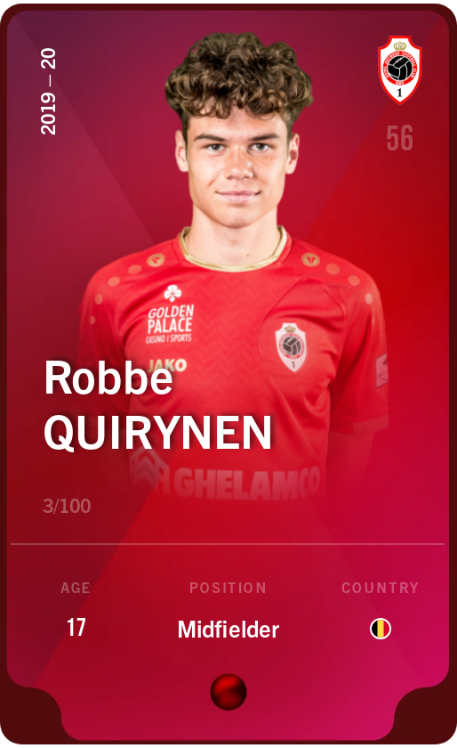Sorare - Sorare Official - Robbe Quirynen 2019-20 • Rare 3/100 - NFT # 96924030212270470714801480083689596518912161264720837891745927324920472398784