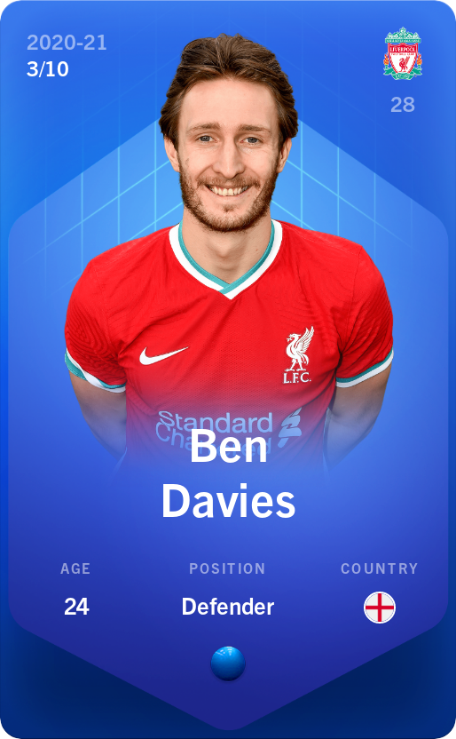 Sorare - Sorare Official - Ben Davies 2020-21 • Super Rare 3/10 - NFT # 66641815045695483329956039707670781862563224035387285966941181653311573582313