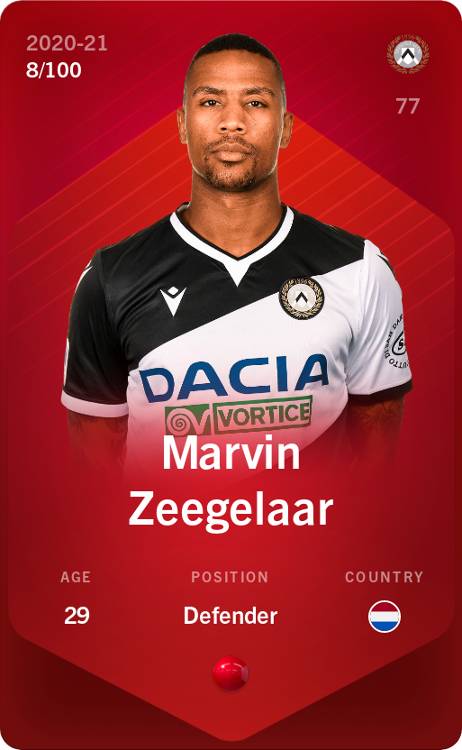 Sorare - Sorare Official - Marvin Zeegelaar 2020-21 • Rare 8/100 - NFT # 80142647532003946506903078343698435698886256438726168365378434250495770480834