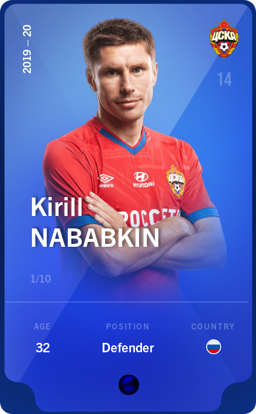 Sorare - Sorare Official - Kirill Nababkin 2019-20 • Super Rare 1/10 - NFT # 87223410365763291440806499201372032365460049028793772346321779301807888701588