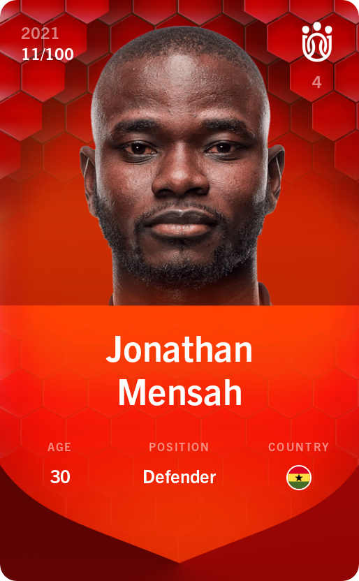 Sorare - Sorare Official - Jonathan Mensah 2021-22 • Rare 11/100 - NFT # 91486887935116035719488391017447088822027200137849007778004389687446193904857