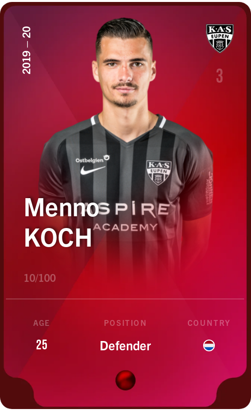 Sorare - Sorare Official - Menno Koch 2019-20 • Rare 10/100 - NFT # 93299632439257899682611113558030549152083420108411193350609362124275000395565