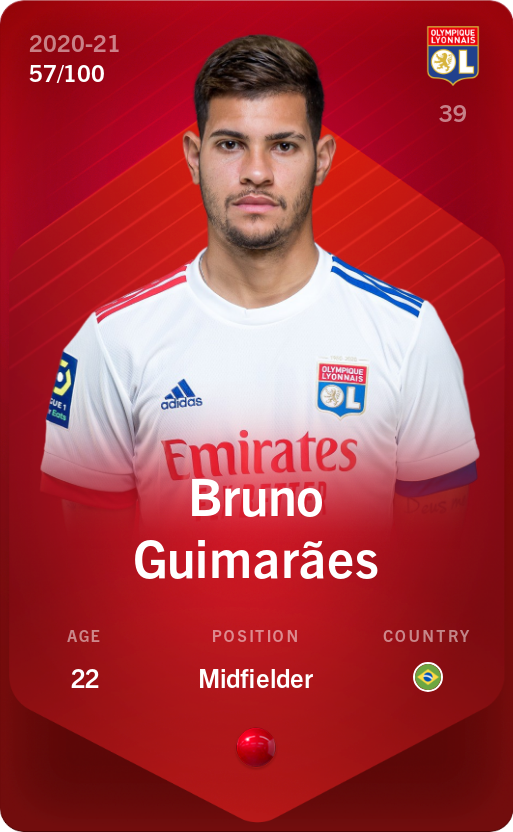Sorare - Sorare Official - Bruno Guimarães 2020-21 • Rare 57/100 - NFT # 20853868095451794283366813086100122459737894691148387508828952119214724418272