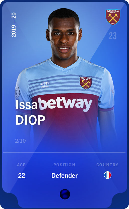 Sorare - Sorare Official - Issa Diop 2019-20 • Super Rare 2/10 - NFT # 45501113400648084780215870080388615611598721813008694964008765702026282610691