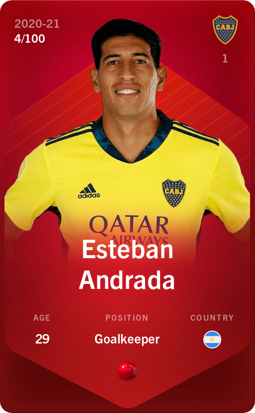 Sorare - Sorare Official - Esteban Andrada 2020-21 • Rare 4/100 - NFT # 27929322738296677517448344229921124735749292073917230976774683907937211031514