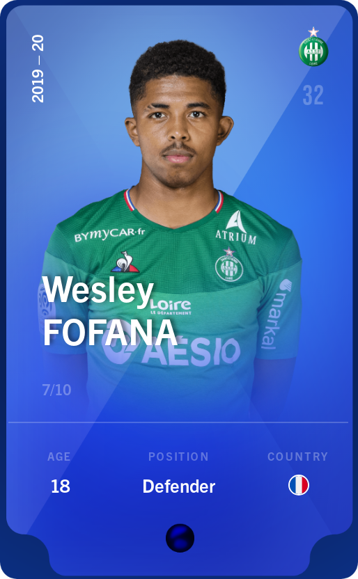 Sorare - Sorare Official - Wesley Fofana 2019-20 • Super Rare 7/10 - NFT # 70473127116961319764588753447920598537136484469696155364652583623635908967449