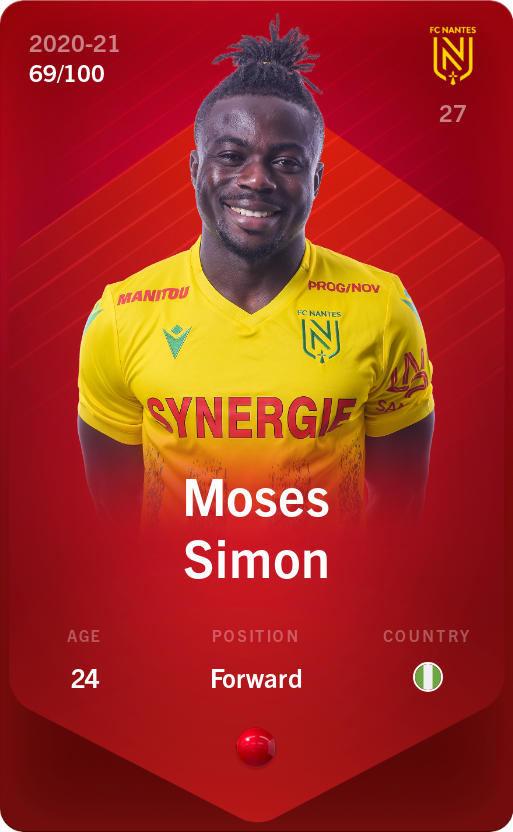 Sorare - Sorare Official - Moses Simon 2020-21 • Rare 69/100 - NFT # 81395791480061547146668260813301557266968911579294367235562969563906348703647