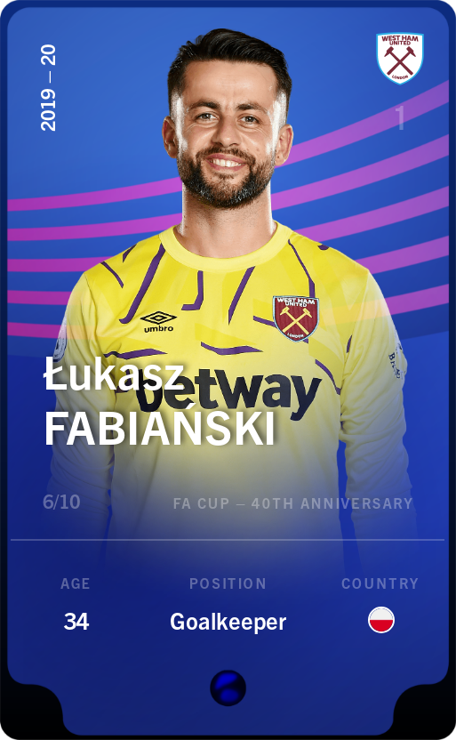 Sorare - Sorare Official - Łukasz Fabiański 2019-20 • Super Rare 6/10 - NFT # 102185558346965048792270009397951830589548633306709535584314255811148361490820