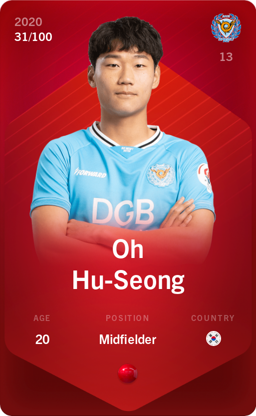 Sorare - Sorare Official - Oh Hu-Seong 2020-21 • Rare 31/100 - NFT # 67090379275918701892002829699104342129931747804980972120078422868130972269564