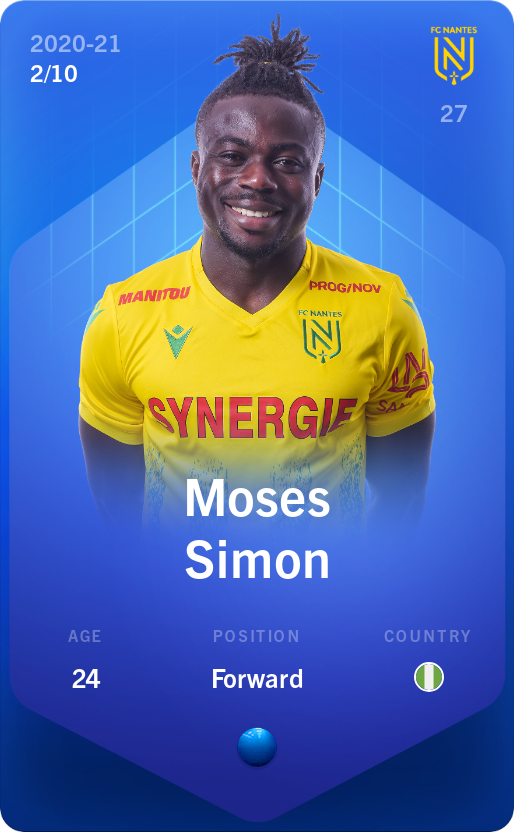 Sorare - Sorare Official - Moses Simon 2020-21 • Super Rare 2/10 - NFT # 37593277564301854612655098490213946775767049271852779943219672773697449485944