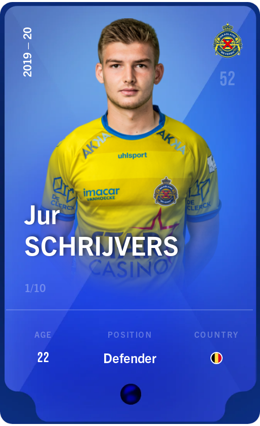 Sorare - Sorare Official - Jur Schrijvers 2019-20 • Super Rare 1/10 - NFT # 76352857825774620812177465119971054193945761211712422198993810048491959456845