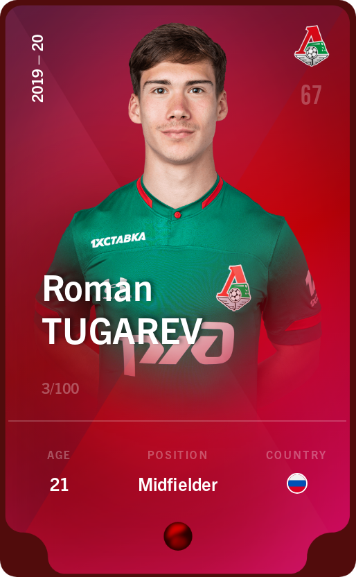 Sorare - Sorare Official - Roman Tugarev 2019-20 • Rare 3/100 - NFT # 1745404758256014635417146908312108739676140335476262826996332755762731211688