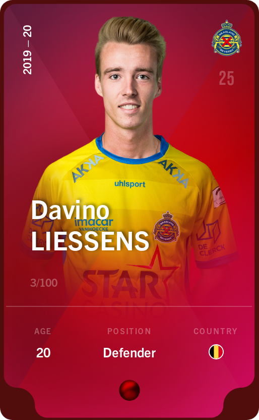 Sorare - Sorare Official - Davino Liessens 2019-20 • Rare 3/100 - NFT # 84185245355084818931025605629716827471939873927738447873136819375797056611199