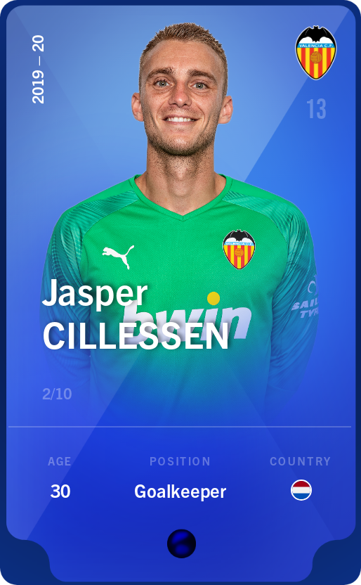 Sorare - Sorare Official - Jasper Cillessen 2019-20 • Super Rare 2/10 - NFT # 60956782042860849140380416038567782478010349261255124489265234040915536250046
