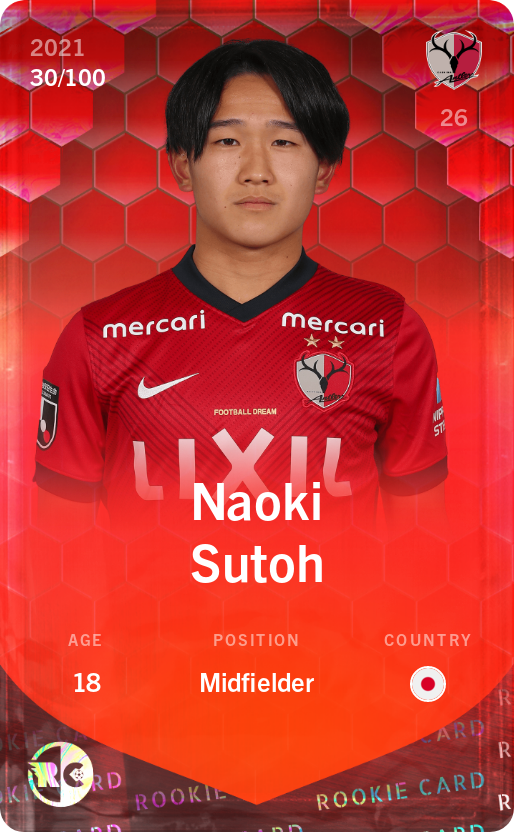 Sorare - Sorare Official - Naoki Sutoh 2021-22 • Rare 30/100 - NFT # 44101958244356176978028448501385094532133491926962103569733035055215740399620