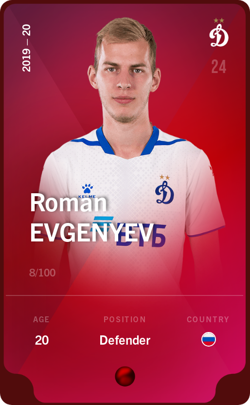Sorare - Sorare Official - Roman Evgenyev 2019-20 • Rare 8/100 - NFT # 48068993158189132225212365704539141940221571299889720756739726945792421529851