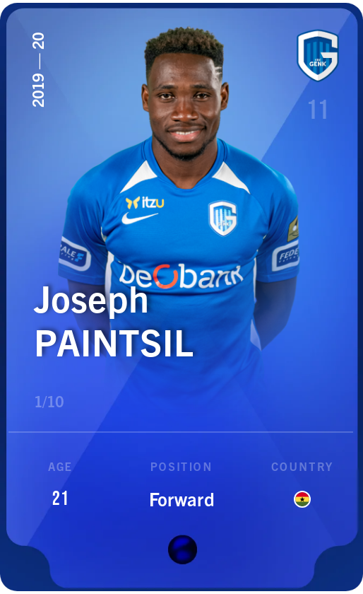 Sorare - Sorare Official - Joseph Paintsil 2019-20 • Super Rare 1/10 - NFT # 64936058706919562910472558975931090171139262090004595323131123216840576973331
