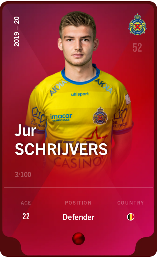 Sorare - Sorare Official - Jur Schrijvers 2019-20 • Rare 3/100 - NFT # 24093438308709657707403094911219589103162970377336226972328805686574829508875