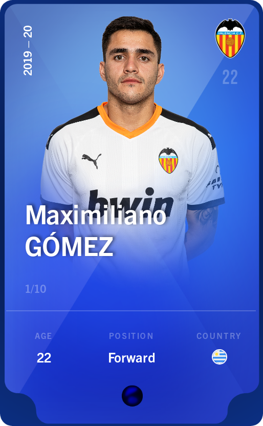 Sorare - Sorare Official - Maximiliano Gómez 2019-20 • Super Rare 1/10 - NFT # 79338433976833224943691435732370861464396360978459206085752711669308092486569