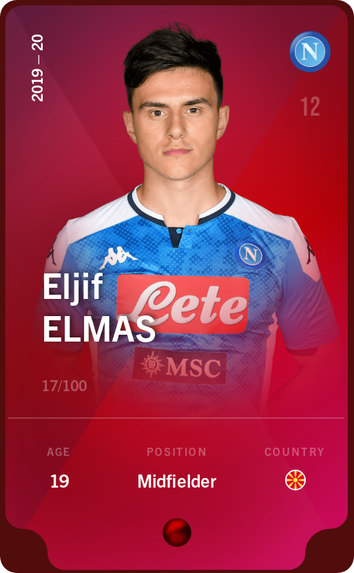 Sorare - Sorare Official - Eljif Elmas 2019-20 • Rare 17/100 - NFT # 79186511166072593721266086363024766946552166283010390217069203964162010337351