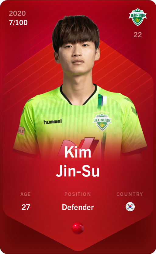 Sorare - Sorare Official - Kim Jin-Su 2020-21 • Rare 7/100 - NFT # 63531009836555128488884251286193870496341395225231277740936499087055925078474