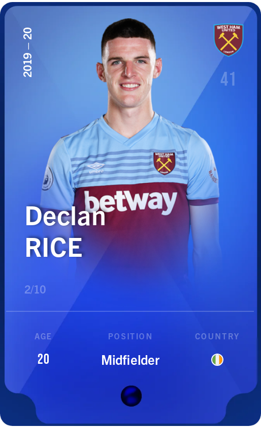 Sorare - Sorare Official - Declan Rice 2019-20 • Super Rare 2/10 - NFT # 31650911535538629385961850340881476712834055385415147911083696777782409765410