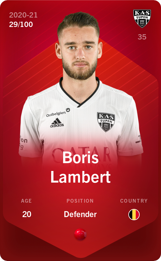 Sorare - Sorare Official - Boris Lambert 2020-21 • Rare 29/100 - NFT # 6581014231040506550381412855483844806206923719590391574472918042999422108160