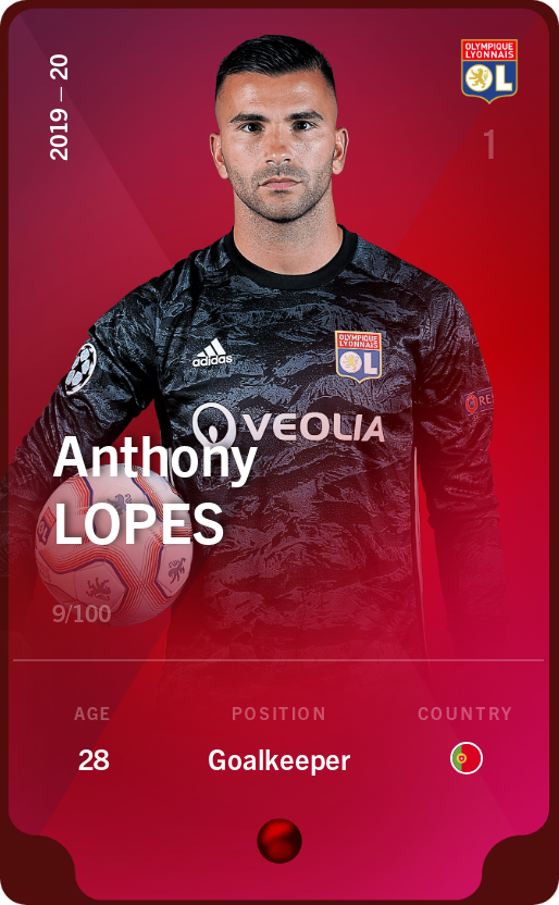 Sorare - Sorare Official - Anthony Lopes 2019-20 • Rare 9/100 - NFT # 107269303400826405460173457191202442459152324014715690816495913350928353947063